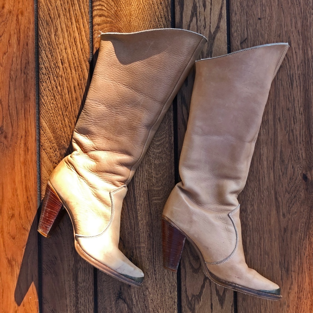 Vintage Zodiac Tall Leather Boots Fold Over, 6.5-7